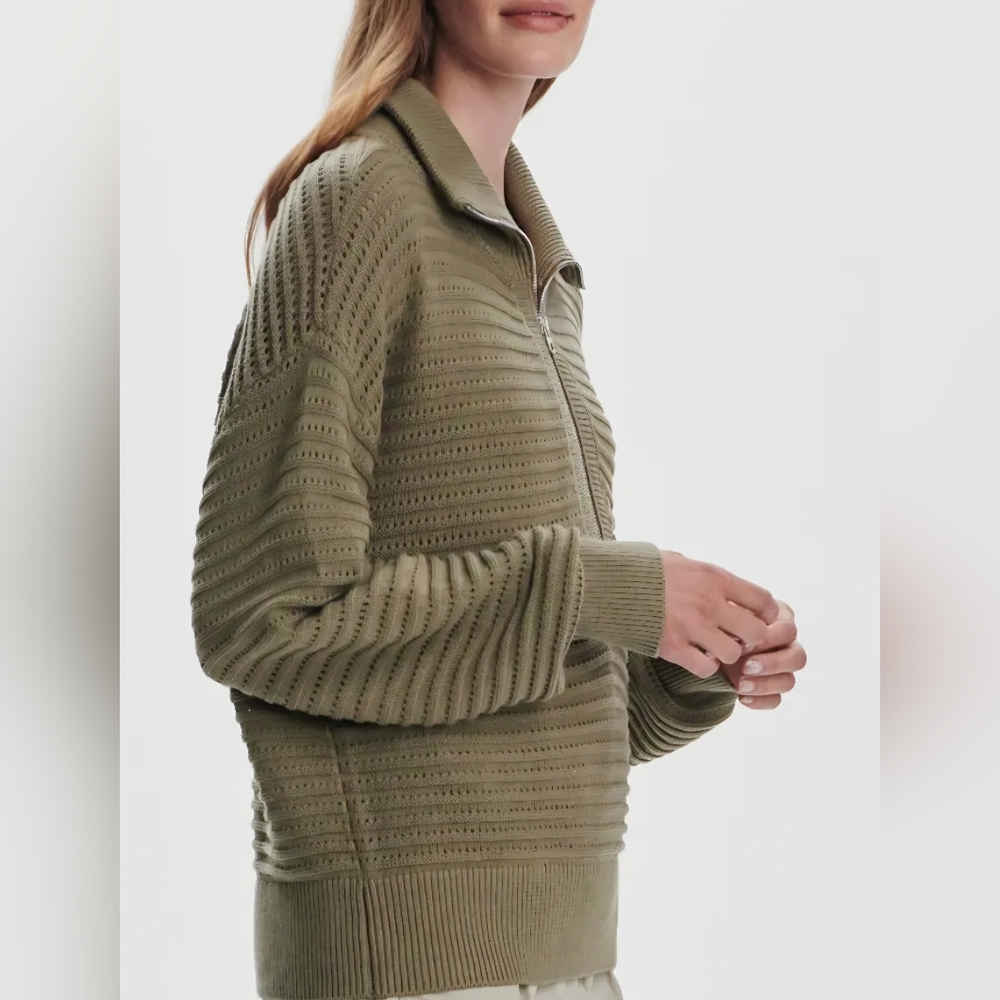 Varley Tara Pointelle Half Zip Sweater Dusty Green - Picture 4 of 5